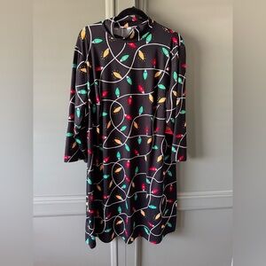 NWT Festive Black Long Sleeve Dress with Colorful Holiday Lights